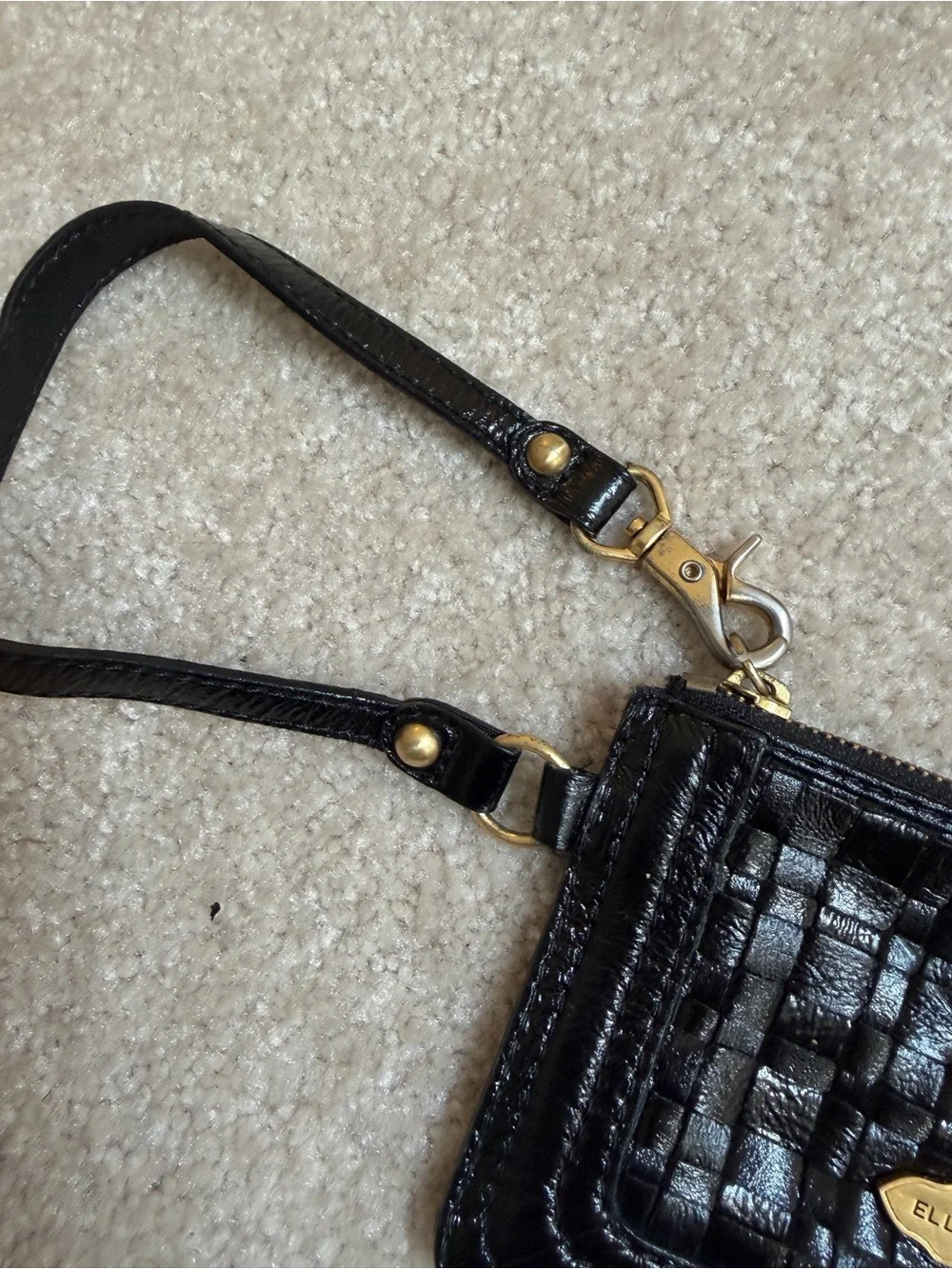 Elliott Lucca Black Woven Leather Wristlet with Gold Plate